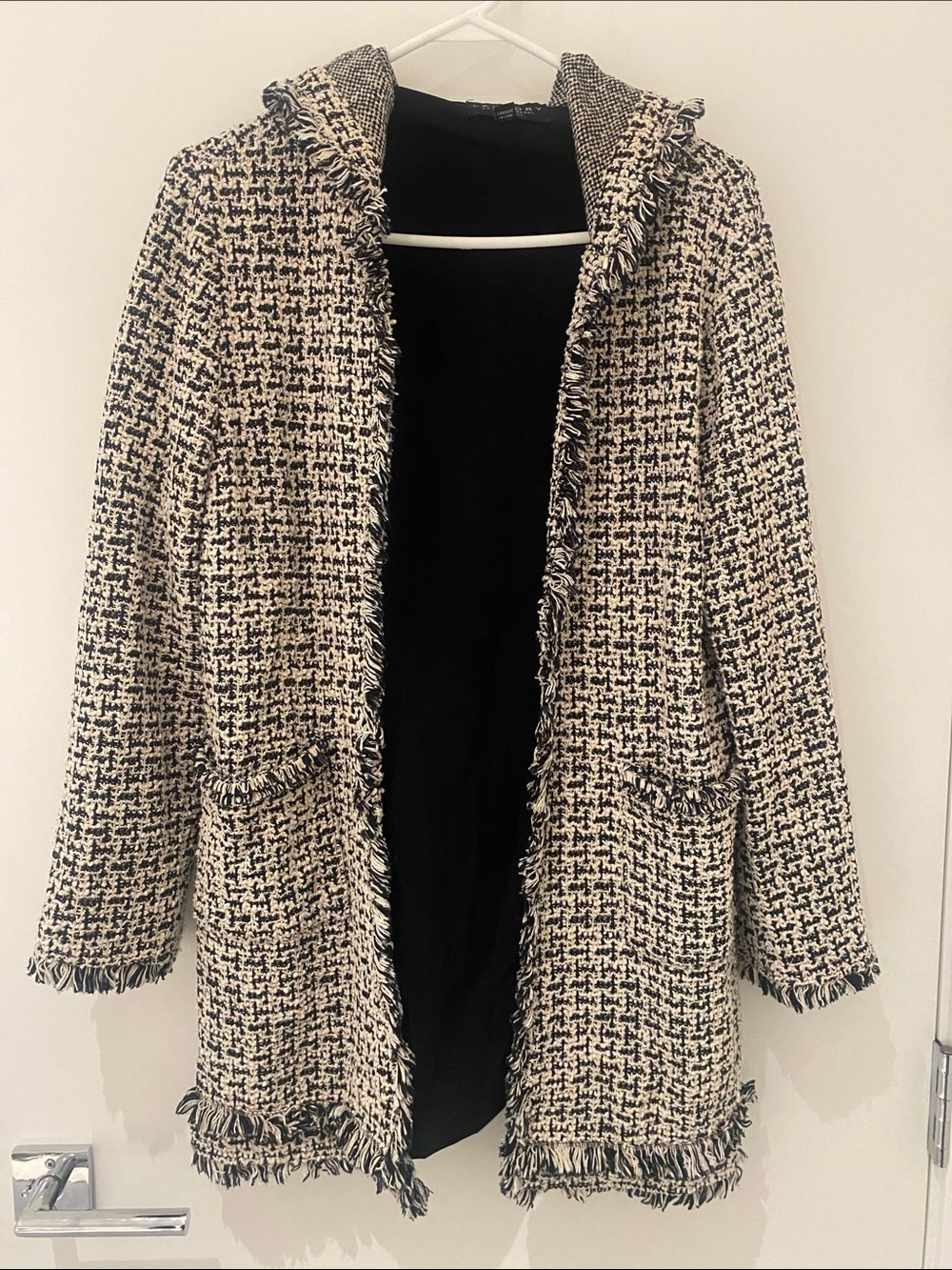 Laundry By Shelli Segal Black And White Hooded Boucle Cardigan Open Front M